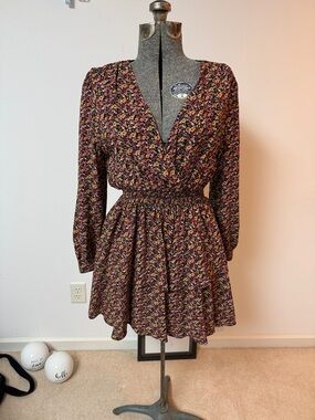 Zara Black Mini Dress with Pink & Yellow Floral Print